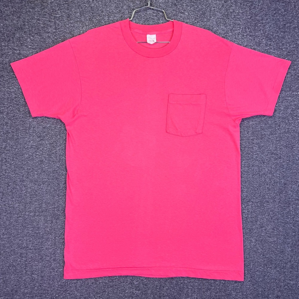 Fruit of the Loom Pocket Shirt Mens XL Pink Vintage 90s USA Made Single Stitch
